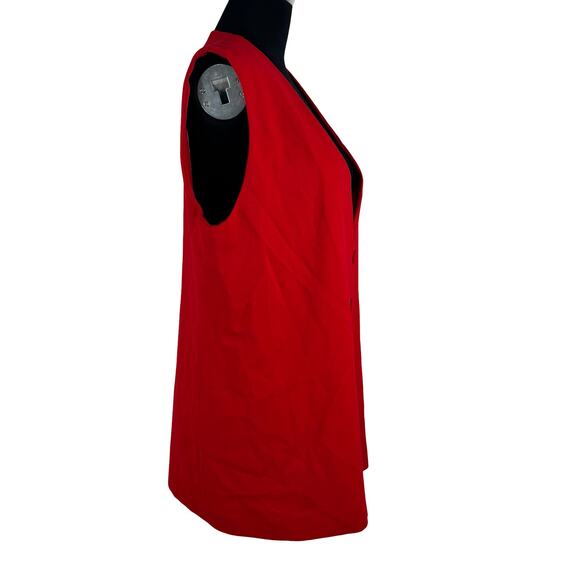 Vintage 90s Red Longline Vest Tailored Covered Buttons S/M Power Dressing - Picture 3 of 13